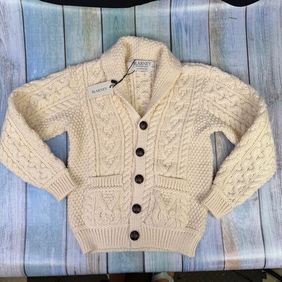 Blarney Woolen Mills Cardigan Sweater Aran Lumber NEW 5-6 Yrs Unisex Cream Ivory - Picture 1 of 9